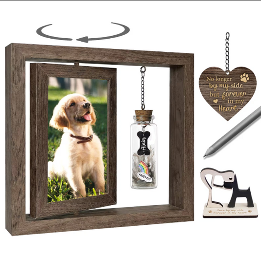 Pet Memorial Picture Rotating Frame with Pet Fur Jar,Pet Loss,Dog Memorial,Pet Memorial Keepsake,Pet Lover Gift,Cat Memorial, Pet Sympathy